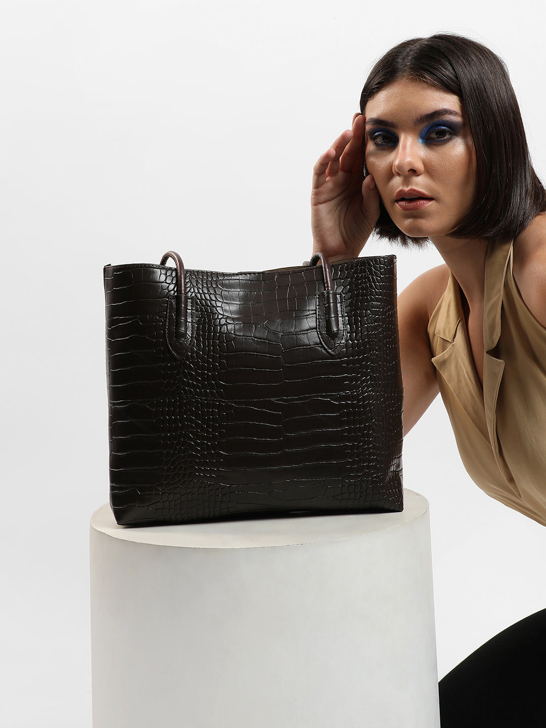 Coco Dark Brown Tote Bag With Pouch Set