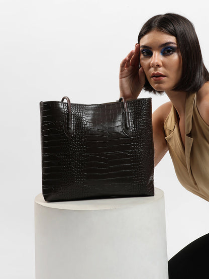 Coco Dark Brown Tote Bag With Pouch Set