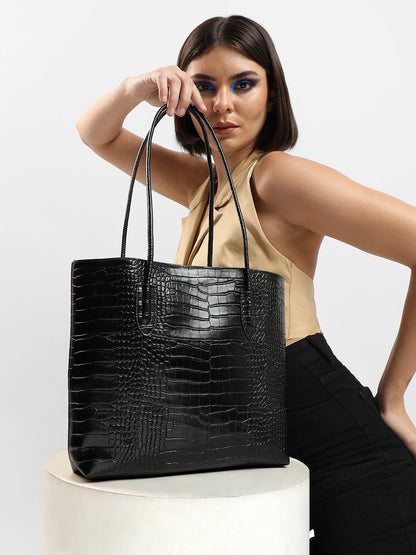 Raven Black Tote Bag With Pouch Set