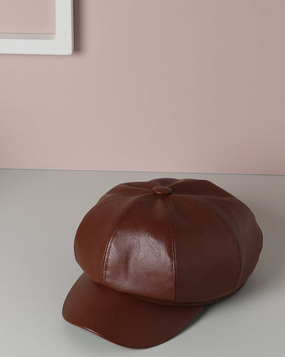 Brown Solid Newsboy Cap