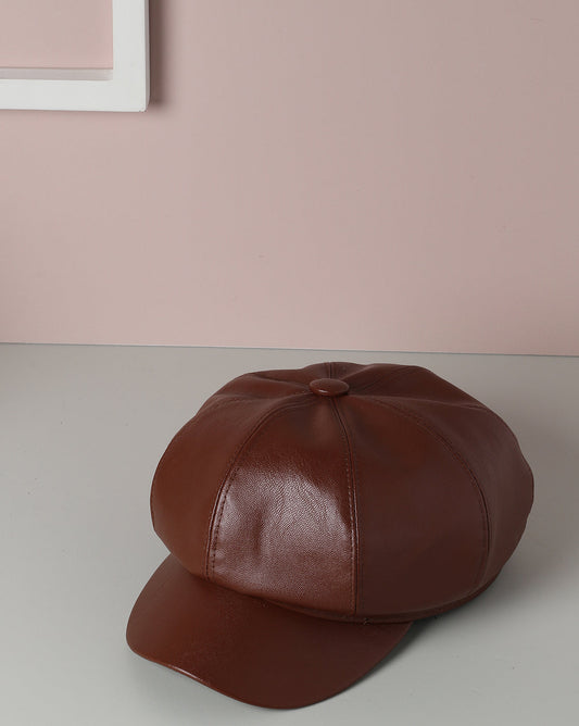 Brown Solid Newsboy Cap