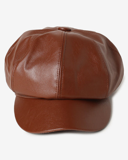 Brown Solid Newsboy Cap