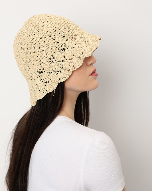 Beige Textured Bucket Hat