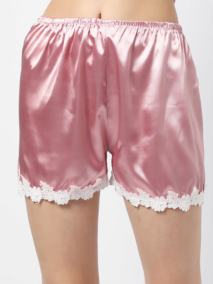 Solid Crop Top and Short Satin Night Wear Set For Women