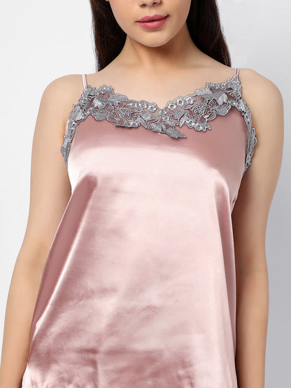 Solid Top & Short Satin Night Wear Set