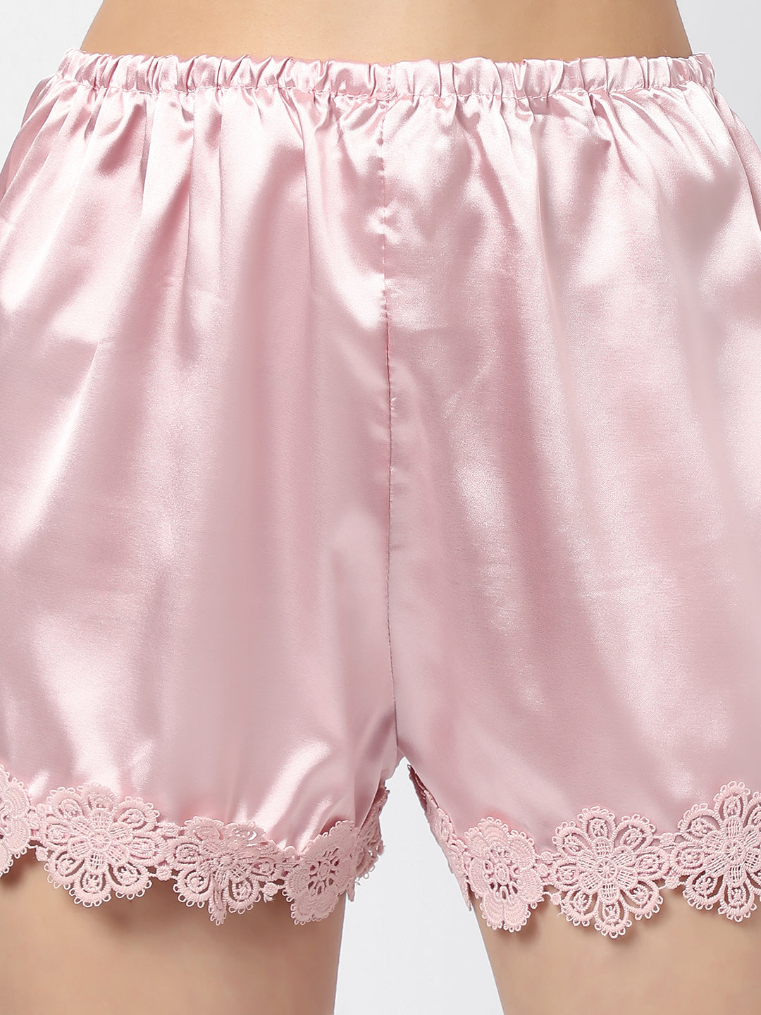Solid Dress, Top, Short and Coat Satin Night Wear Set For Women