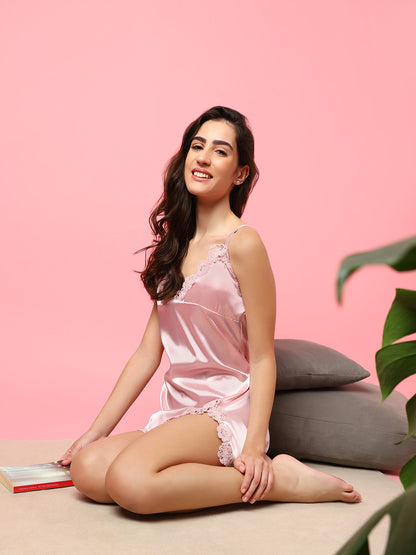 Solid Dress, Top, Short & Coat Satin Night Wear Set