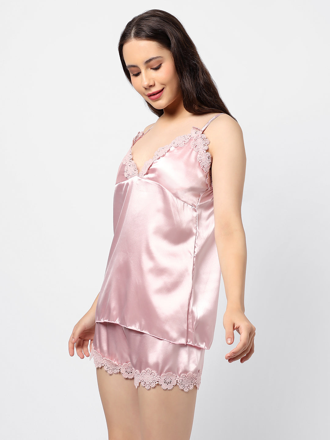 Solid Dress, Top, Short & Coat Satin Night Wear Set