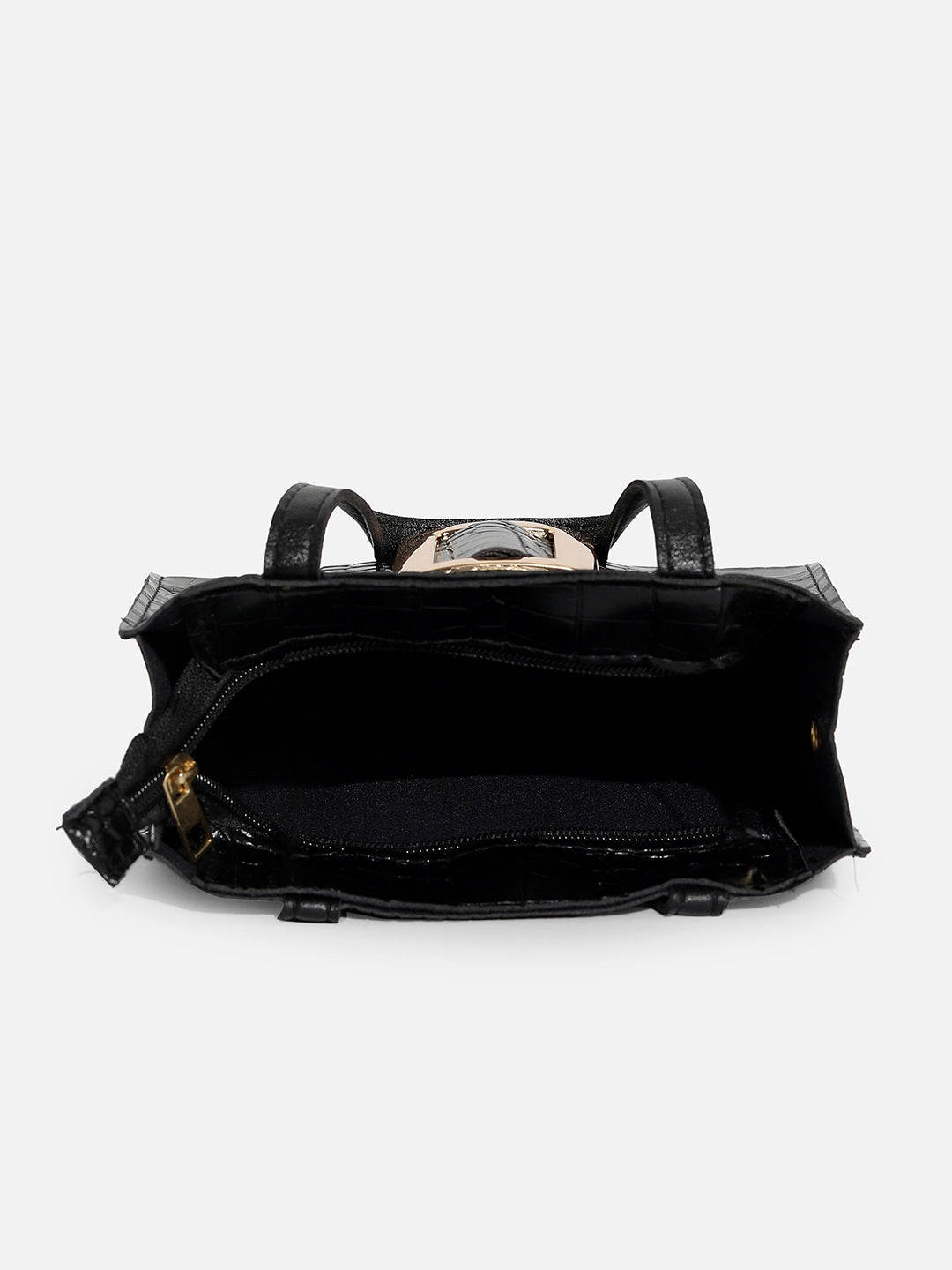 BLACK TEXTURED VEGAN LEATHER SLING BAG