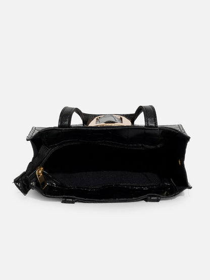 BLACK TEXTURED VEGAN LEATHER SLING BAG
