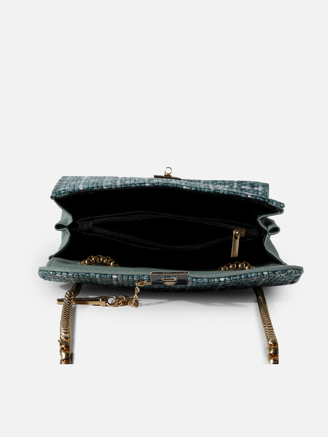 TEAL BLUE TEXTURED BLENDED FABRIC SLING BAG