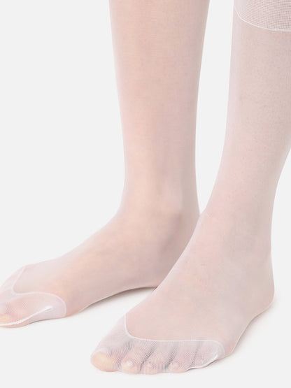 White Solid Sheer Calf Length Socks
