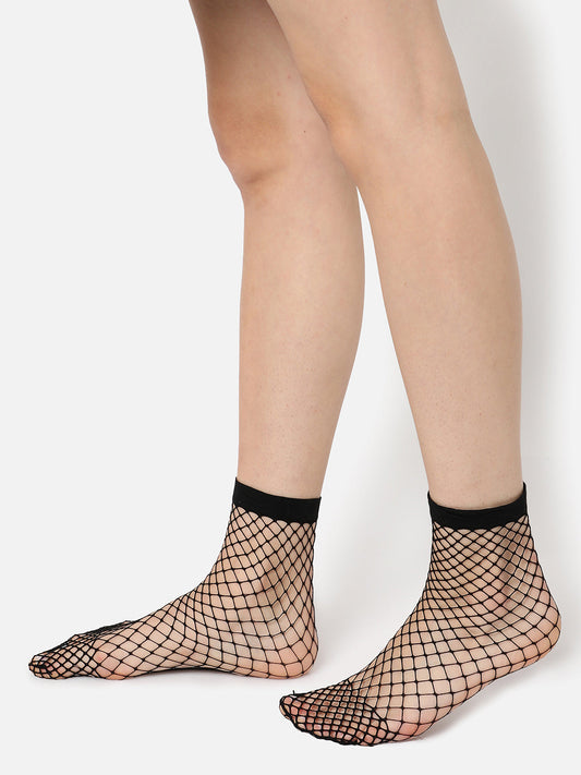 Black Fishnet Ankle Length Socks