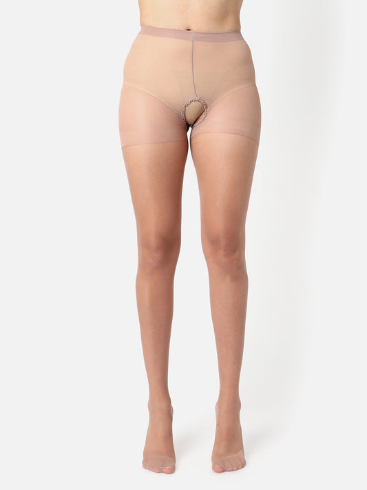 Beige Solid Sheer Stockings