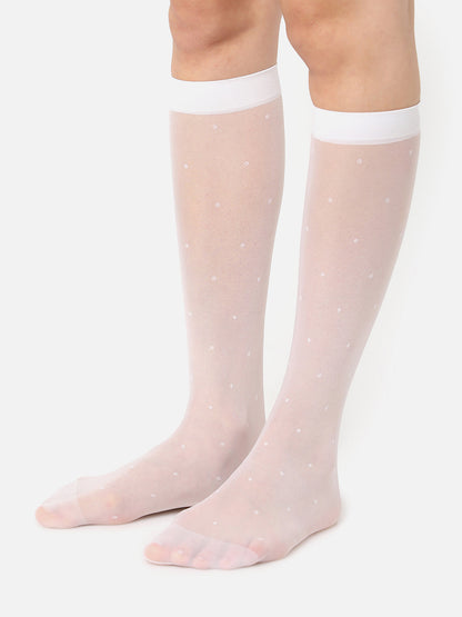 White Solid Knee High Stockings