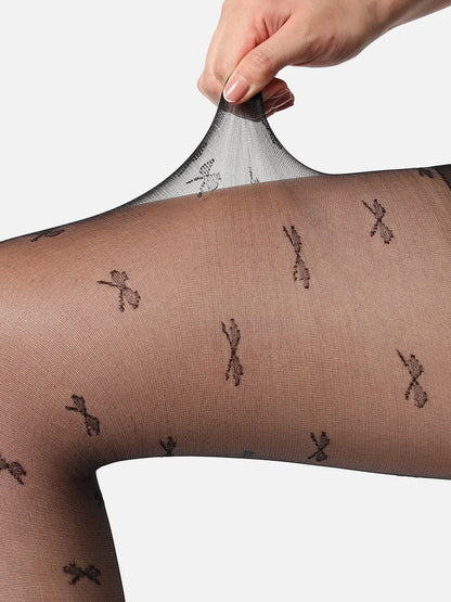 Black Printed Sheer Stockings