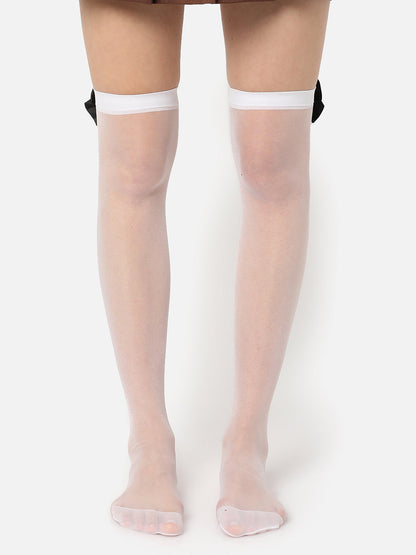 White Solid Thigh High Stockings