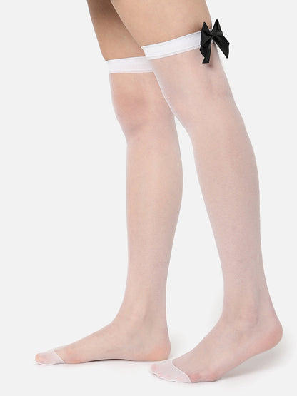White Solid Thigh High Stockings