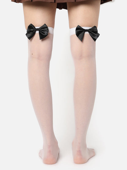 White Solid Thigh High Stockings