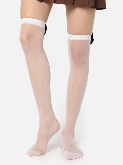White Solid Thigh High Stockings