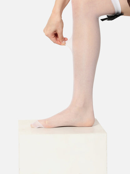 White Solid Thigh High Stockings