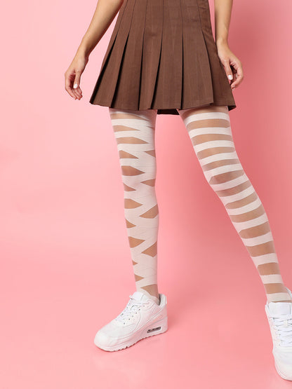 White Striped Sheer Stockings