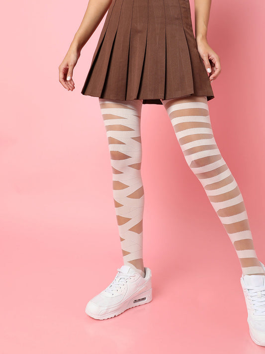 White Striped Sheer Stockings