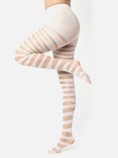 White Striped Sheer Stockings
