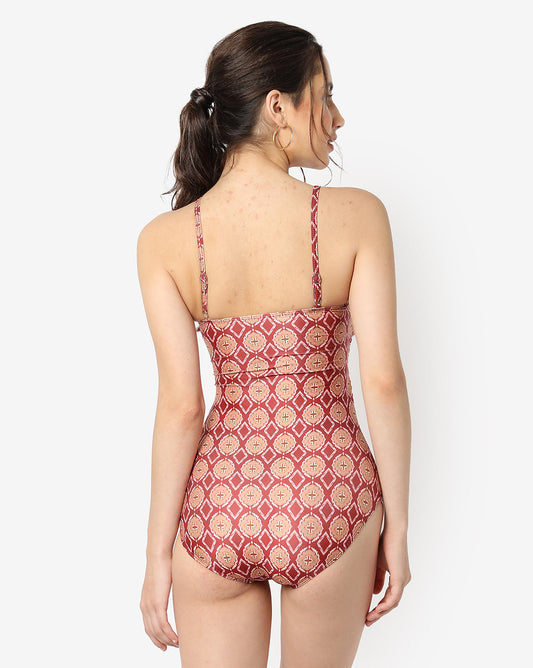 Printed Boho Cut-Out Swimsuit