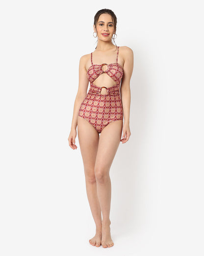 Printed Boho Cut-Out Swimsuit