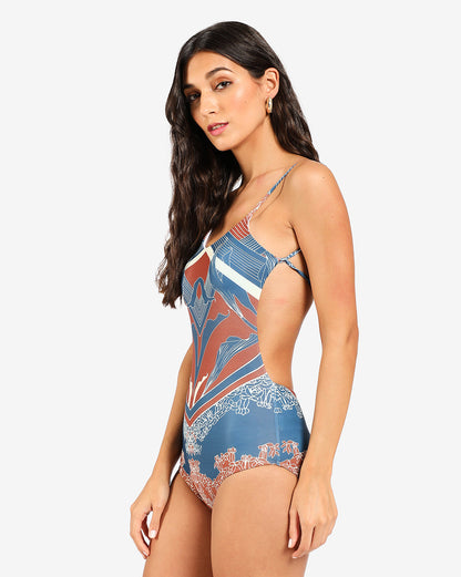 Printed Shoulder Strap One-Piece Swimsuit