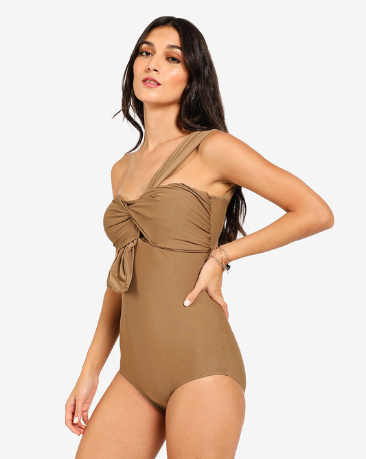 Solid One Shoulder Swim Suit