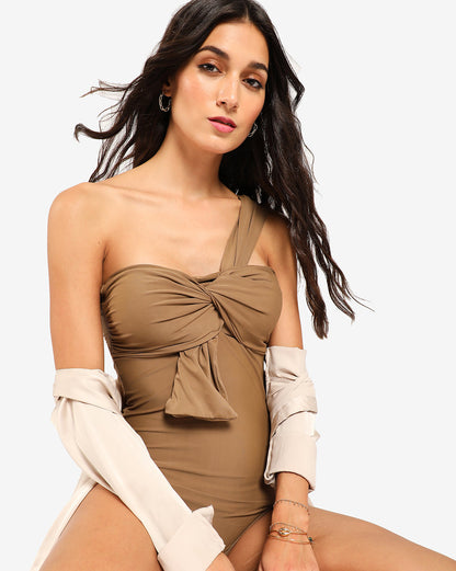 Women Solid one shoulder swim suit