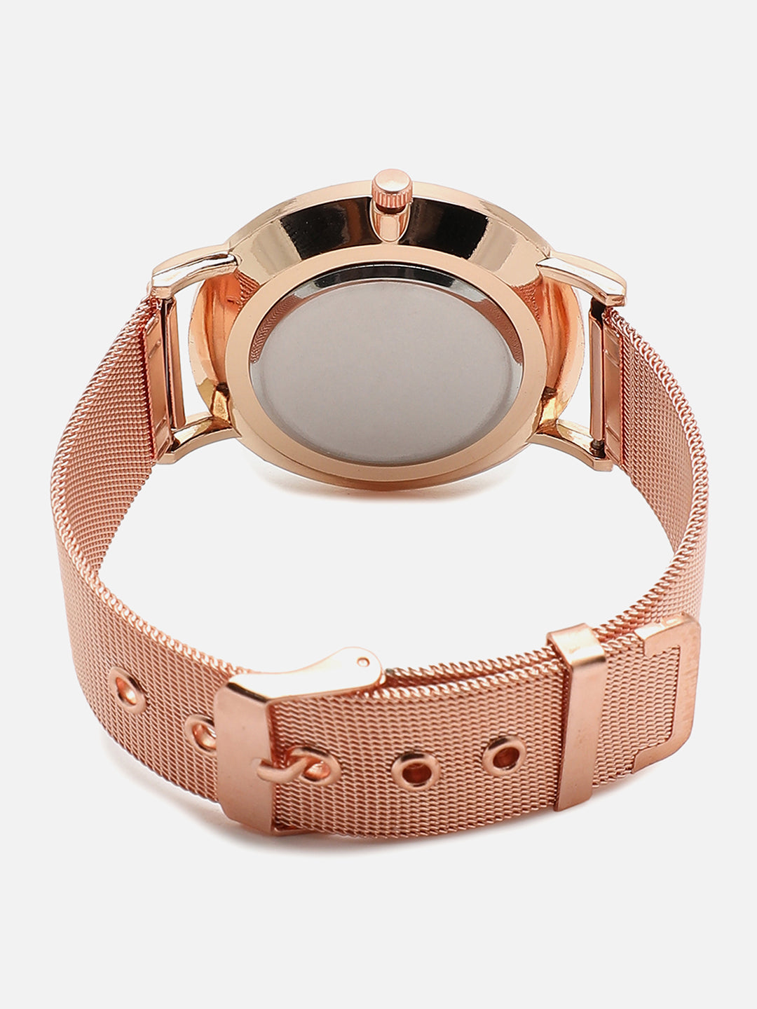 Black Analog Round Dial With Gold Metal Mesh Strap Watch & Bracelets