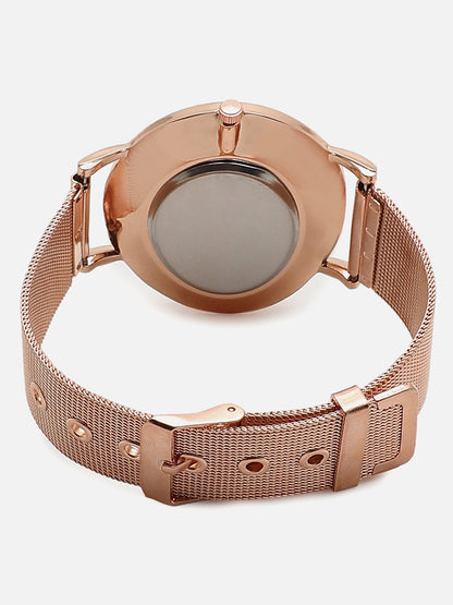 White Marble Analog Watch Round Dial With Gold Metal Mesh Strap Watch & Bracelets
