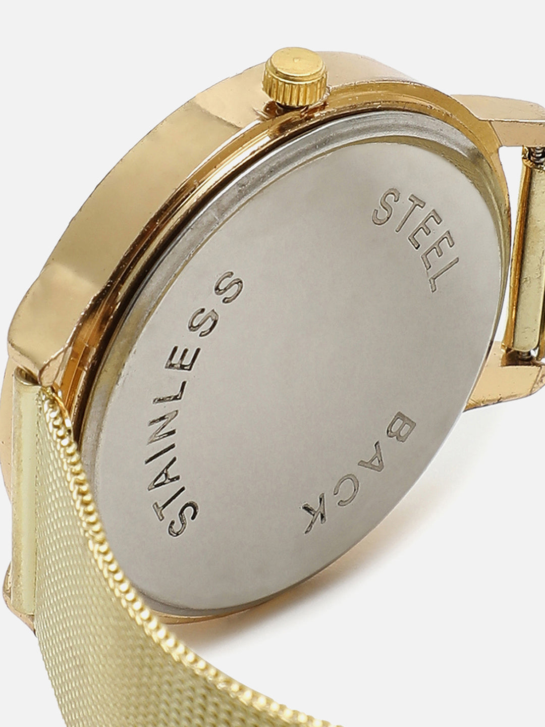 White Embellished Analog Round Dial & Gold Metal Strap Watch & Bracelets