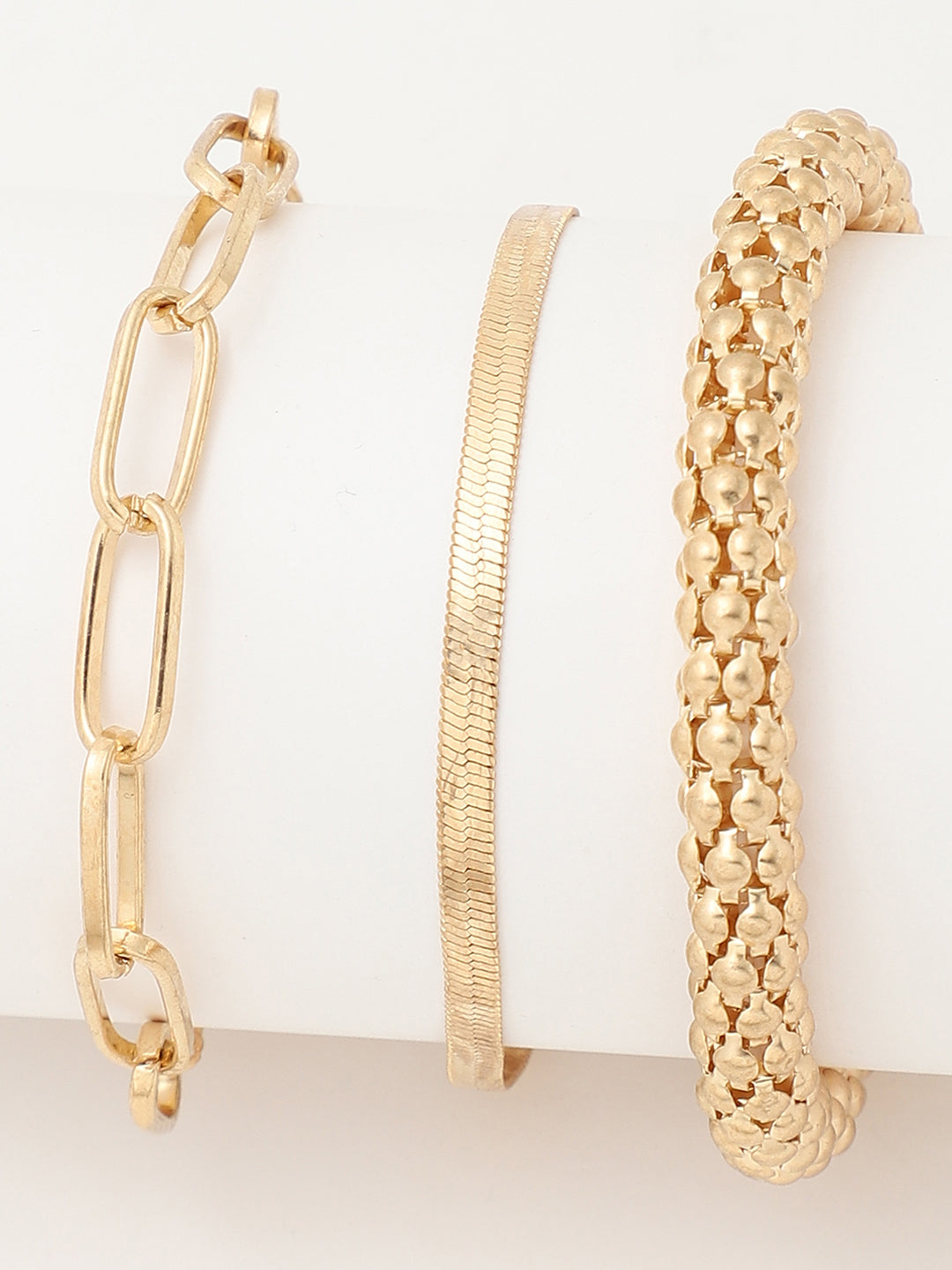 White Embellished Analog Round Dial & Gold Metal Strap Watch & Bracelets