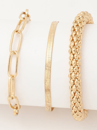 White Embellished Analog Round Dial & Gold Metal Strap Watch & Bracelets