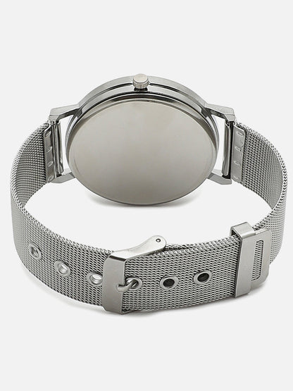 White Analog Round Dial With Silver Metal Mesh Strap Watch & Bracelet