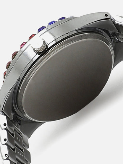 White Embellished Analog Round Dial With Crystal Stones Silver Metal Strap Watch & Bracelet