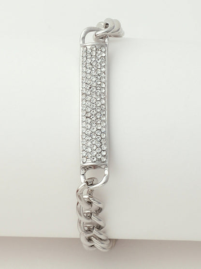 White Embellished Analog Round Dial With Crystal Stones Silver Metal Strap Watch & Bracelet
