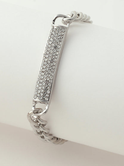 White Embellished Analog Round Dial With Crystal Stones Silver Metal Strap Watch & Bracelet