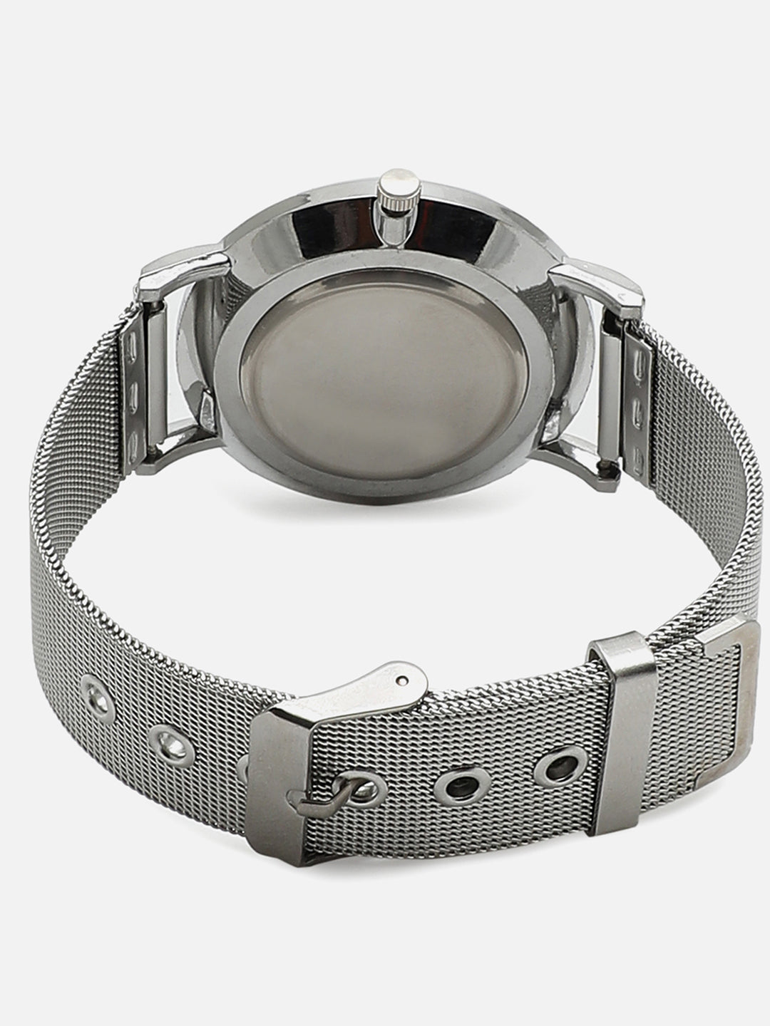 Sleek Grey Analog Round Dial With Metal Mesh Strap Watch & Bracelet