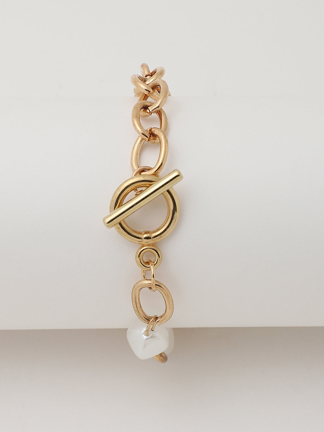 Gold Embellished Analog Round Dial With Gold Textured Leather Strap Watch & Bracelet