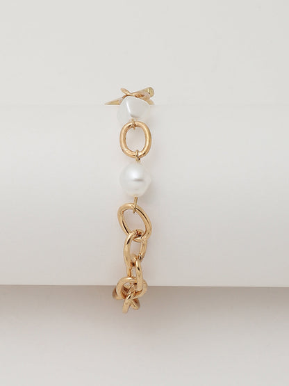 Gold Embellished Analog Round Dial With Gold Textured Leather Strap Watch & Bracelet