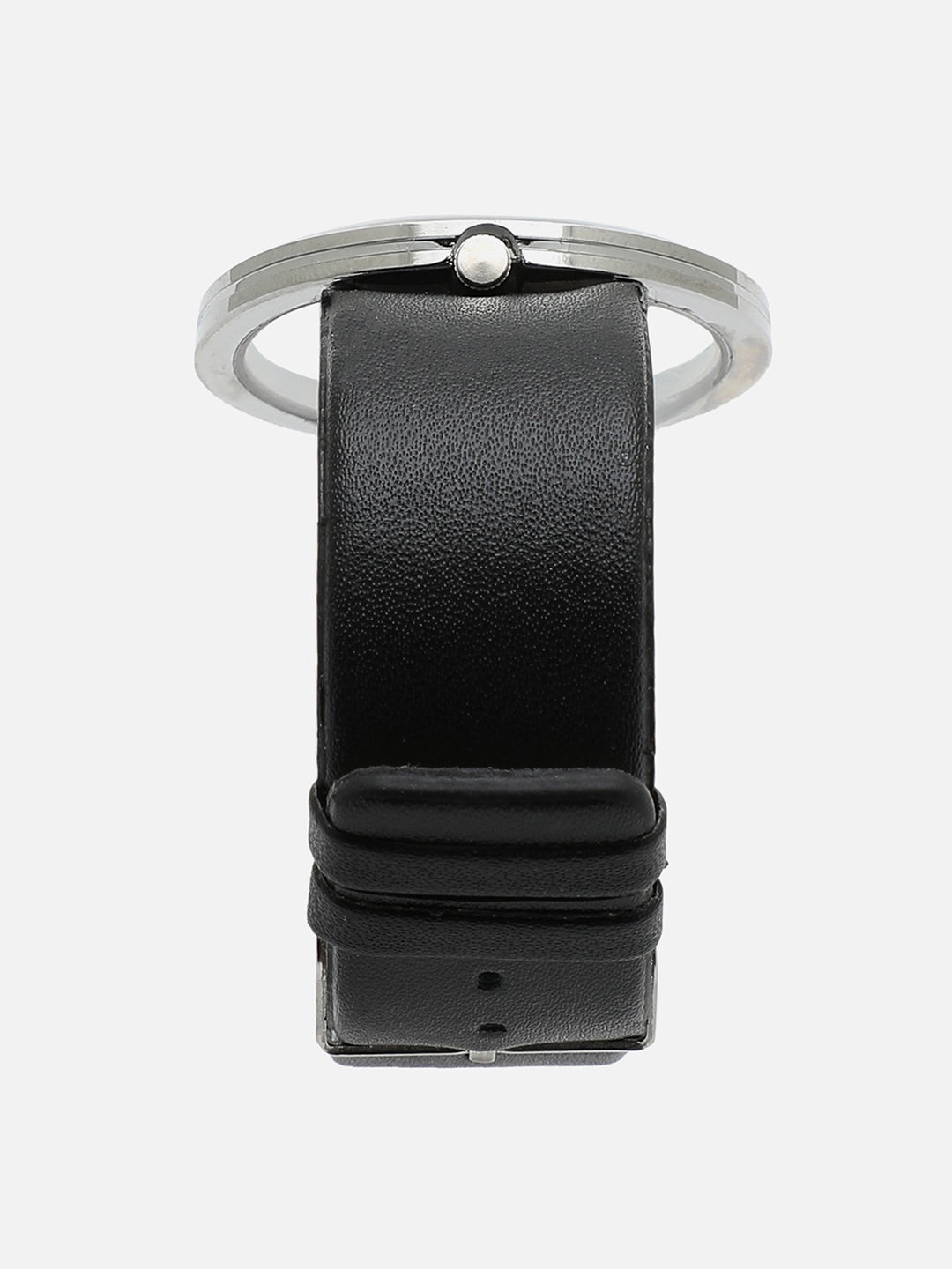 Transparent Analog Round Dial With Black Leather Strap Watch & Bracelet