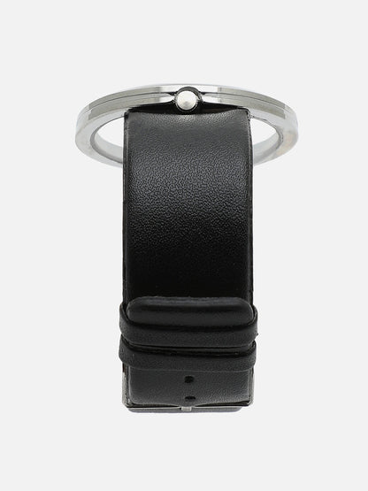Transparent Analog Round Dial With Black Leather Strap Watch & Bracelet