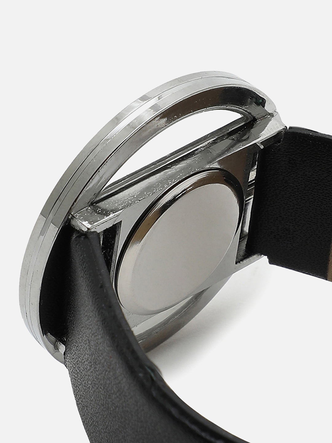 Transparent Analog Round Dial With Black Leather Strap Watch & Bracelet