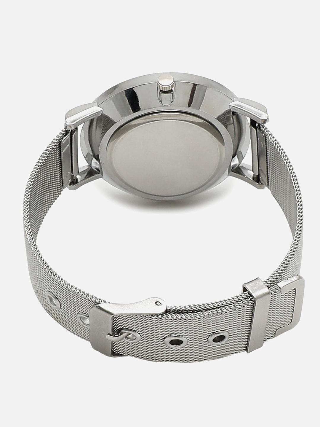 Sleek Silver Analog Round Dial With Metal Mesh Strap Watch & Bracelet