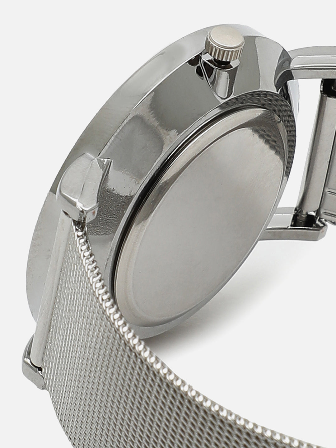 Sleek Silver Analog Round Dial With Metal Mesh Strap Watch & Bracelet